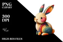 Colorful Wooden Bunny PNG Product Image 2