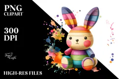 Colorful Wooden Bunny PNG Product Image 2