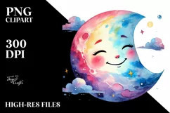 Simple Colorful Smiling Moon PNG Product Image 2