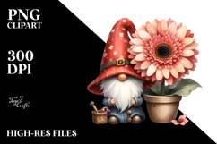 Washed Watercolor GNOME with Gerbera in Pocket Product Image 2
