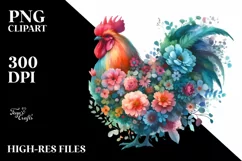 Half Flowers, Vibrant Chicken | Sublimation | Clipart Product Image 1
