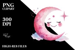 Smiling Pinkish Moon in Watercolor PNG Product Image 2