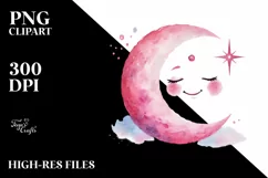 Smiling Pinkish Moon in Watercolor PNG Product Image 2