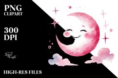 Smiling Pinkish Moon in Watercolor PNG Product Image 2