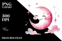 Smiling Pinkish Moon in Watercolor PNG Product Image 2