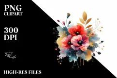 Colorful Abstract Watercolor Bouquet with Gold Foil Product Image 3