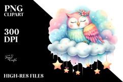 Cute Owl Sleeping on Cloud | Clipart Product Image 2