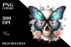 Grungy Butterfly Skull PNG Product Image 2