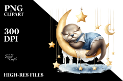 Baby Otter Sleeping on Moon | Clipart Product Image 2
