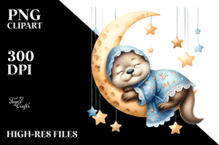 Baby Otter Sleeping on Moon | Clipart Product Image 2