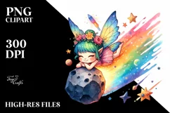 Colorful Fairy Diving from Meteor | Sublimation Clipart Product Image 3