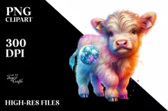 Baby Highland Cow with Disco, Transparent PNG Product Image 1