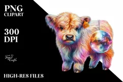 Baby Highland Cow with Disco, Transparent PNG Product Image 1