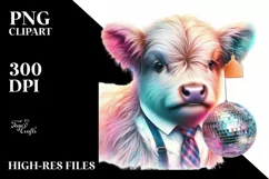 Baby Highland Cow with Disco, PNG Design Product Image 3