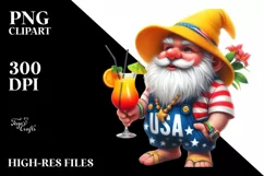 Gnome Beach Wear Yellow Hat USA Colors Cocktail Clipart Product Image 3