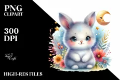 Colorful Smiling Baby Arctic Hare with Moon Stars Clipart Product Image 3