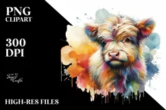 Baby Highland Cow with Abstract Background, High-Res PNG Product Image 1