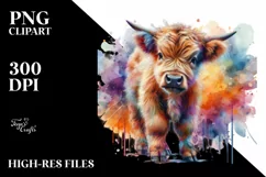 Baby Highland Cow with Abstract Background, High-Res PNG Product Image 1