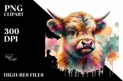 Baby Highland Cow with Abstract Background, High-Res PNG Product Image 3