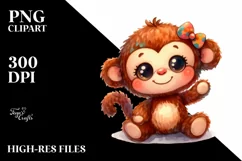 Vibrant Watercolor Cute Baby Old Plush Monkey Product Image 1