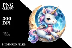 Baby Unicorn Golf on Moon | Sublimation Clipart Product Image 3