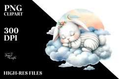Baby Rabbit Sleeping on Cloud | Clipart Product Image 2