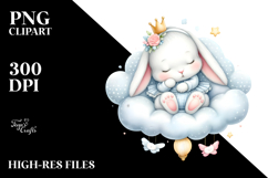Whimsical Baby Rabbit Sleeping on Cloud Clipart Product Image 2