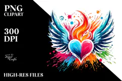 Colorful Heart with Wings and Fire PNG Product Image 2