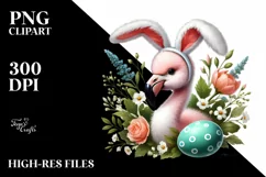 Baby Flamingo with Bunny Ears PNG Product Image 2