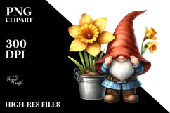 Cute Gnome with Narcissus in a Bucket, Transparent PNG Product Image 2