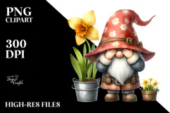 Cute Gnome with Narcissus in a Bucket, Transparent PNG Product Image 2