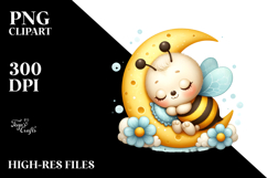 Whimsical Baby Bee Sleeping on Moon Clipart Product Image 2