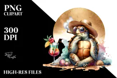 Watercolor Turtle in Beachwear PNG Product Image 2