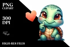 Funny Cute Turtle Portrait Love Sign | Sublimation Clipart Product Image 1
