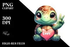 Funny Cute Turtle Portrait Love Sign | Sublimation Clipart Product Image 1