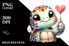 Funny Cute Turtle Portrait Love Sign | Sublimation Clipart Product Image 3