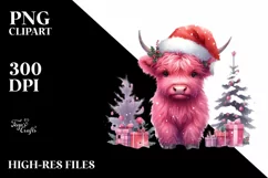 Cute Pink Highland Cow PNG Product Image 2
