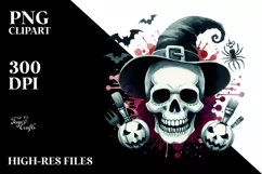Funny Skull Halloween Clipart PNG Product Image 1