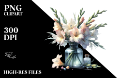 Watercolor Bottle Filled with Large Gladiolus | Sublimation Product Image 2