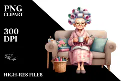 Watercolor Character Sitting on Sofa with Hair Curlers | Product Image 2