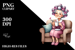 Watercolor Character Sitting on Sofa with Hair Curlers | Product Image 2