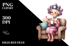 Watercolor Character Sitting on Sofa with Hair Curlers | Product Image 2