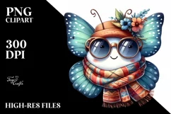 Funny Cute Butterfly Scarf Head | Sublimation Clipart Product Image 1