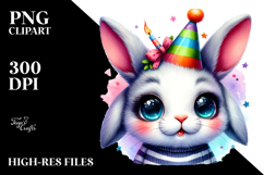 Vibrant Watercolor Rabbit with Party Hat, Transparent PNG Product Image 2