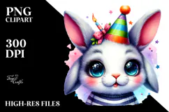 Vibrant Watercolor Rabbit with Party Hat, Transparent PNG Product Image 2