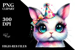 Vibrant Watercolor Rabbit with Party Hat, Transparent PNG Product Image 2