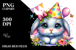 Vibrant Watercolor Rabbit with Party Hat, Transparent PNG Product Image 2