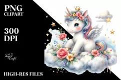 Cute Baby Unicorn Cloud Flowers | Sublimation | Clipart Product Image 3