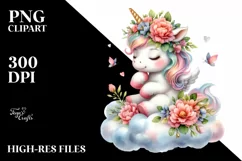 Cute Baby Unicorn Cloud Flowers | Sublimation | Clipart Product Image 3