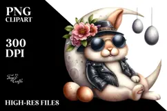 Goofy Bunny on Half Moon with Sunglasses PNG Product Image 2